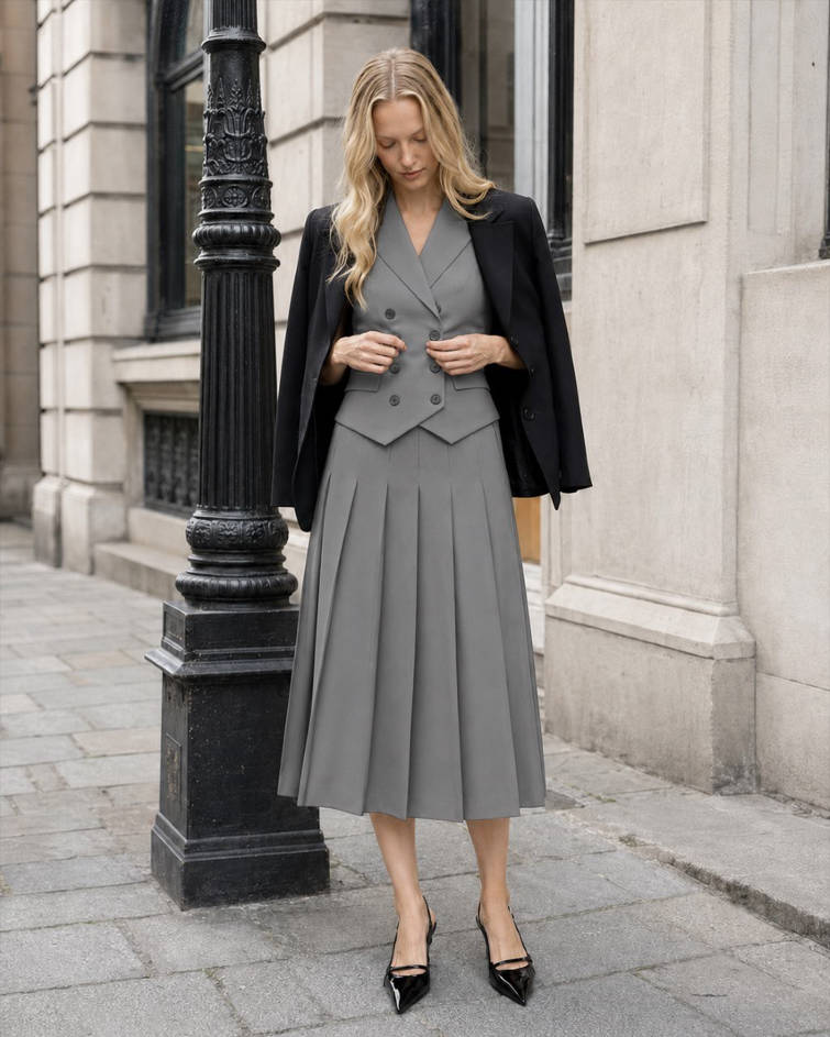 Spliced Tunic Skirt Two Piece Set