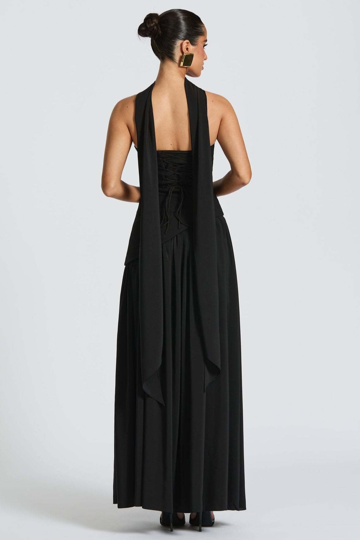 Strapless Scarf Neck High Split Draped Maxi Gown - View 23