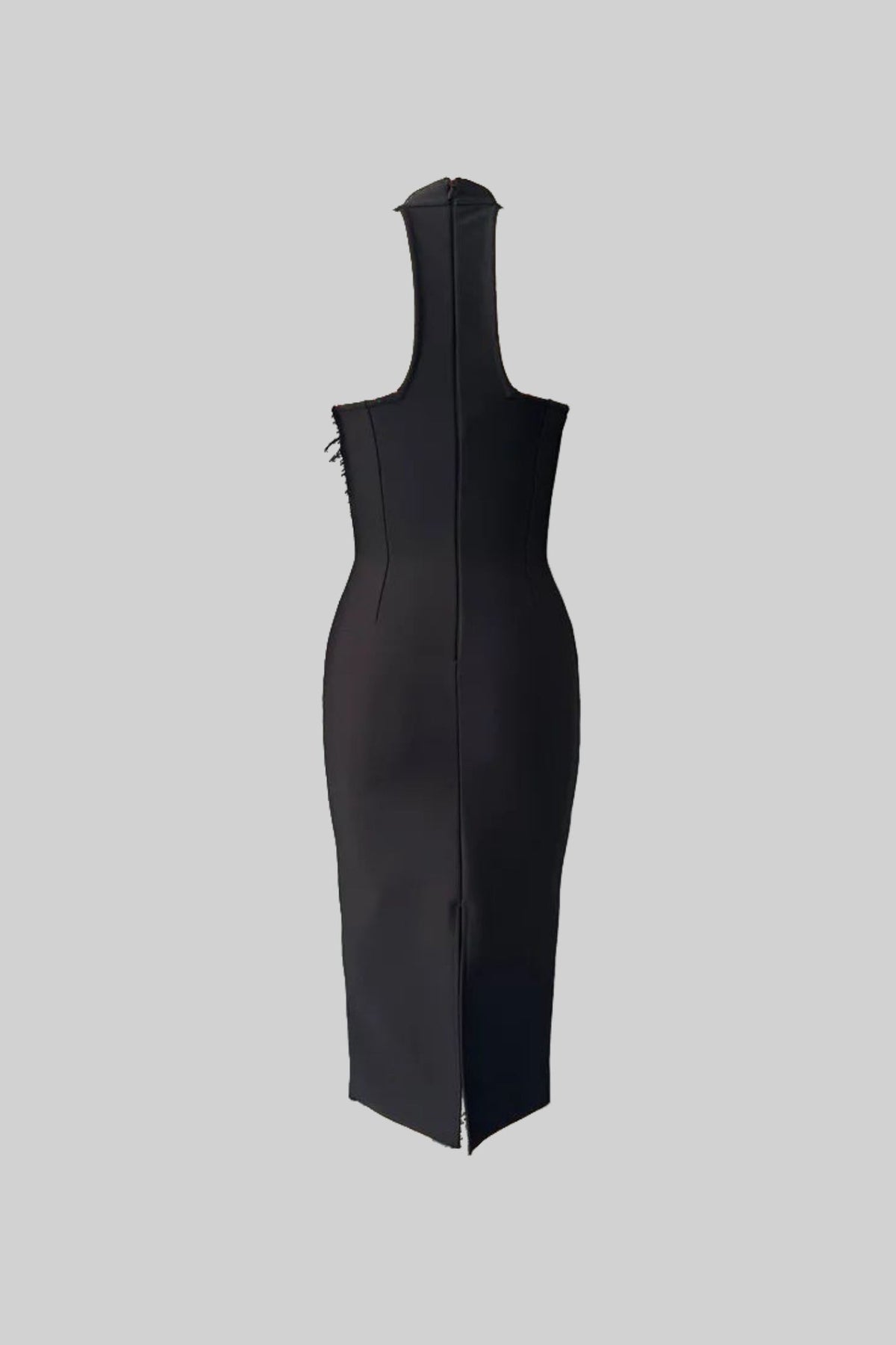 Floral Embellished Midi Dress With Feather Detailing – Black - View 3