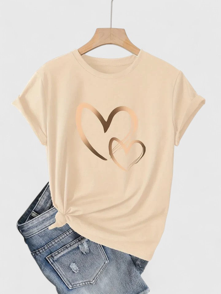 Heart Print Crew Neck Short Sleeve T-Shirt 8