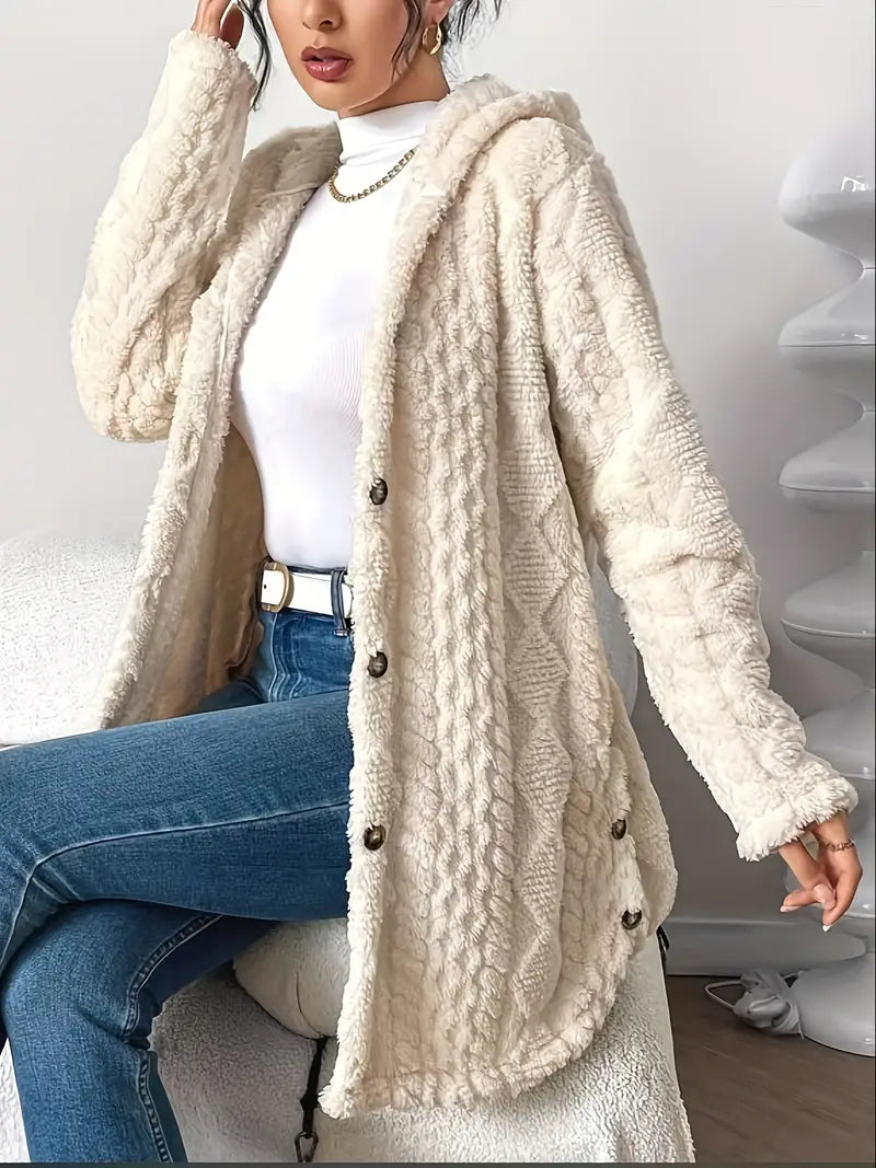 Textured Fleece Hooded Button Front Cardigan Coat 6