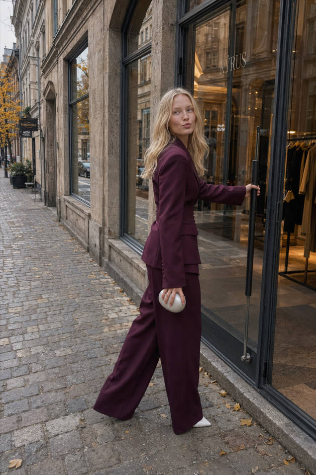 V Neck Two Piece Blazer Pants Set