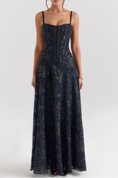 Floral Spaghetti Strap Corset A-Line Maxi Dress - View 5