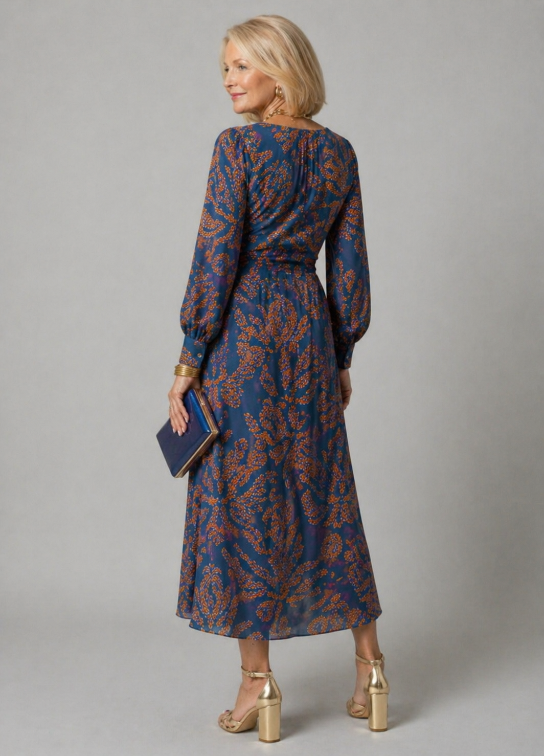 Paisley Print V-Neck Long Sleeve Twist Front Maxi Dress 4