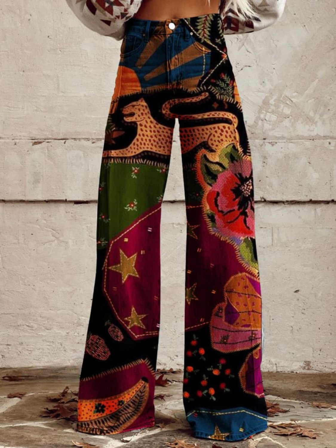 Patchwork Print High Waist Wide Leg Pants 3