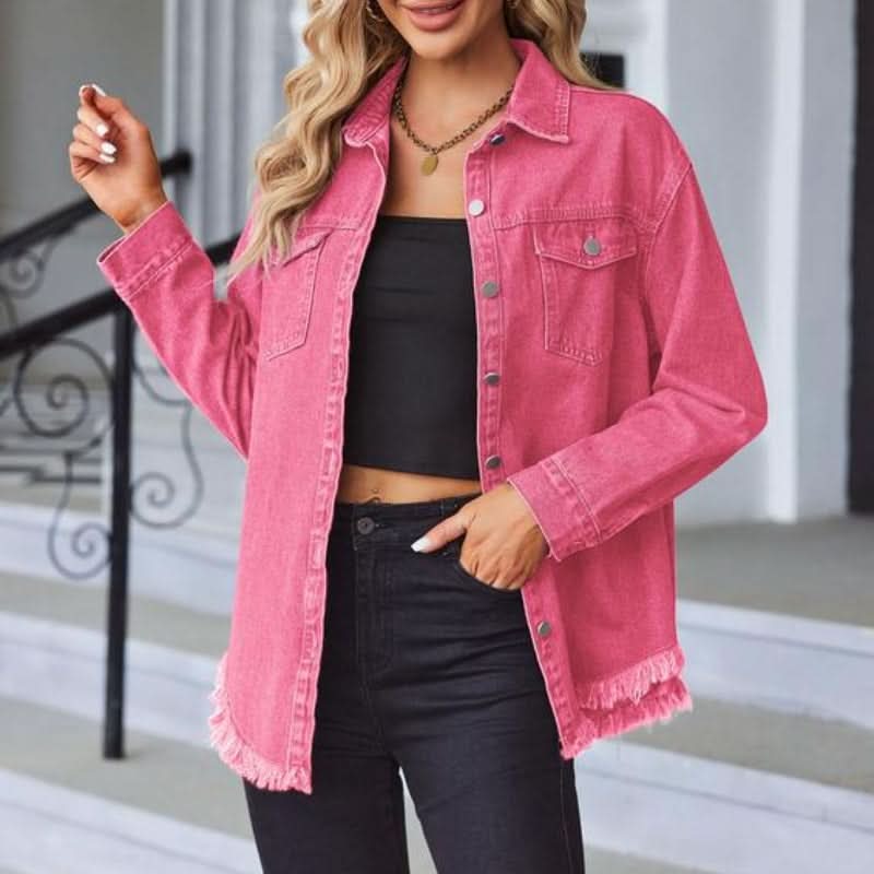 Button Front Frayed Hem Longline Denim Jacket 5