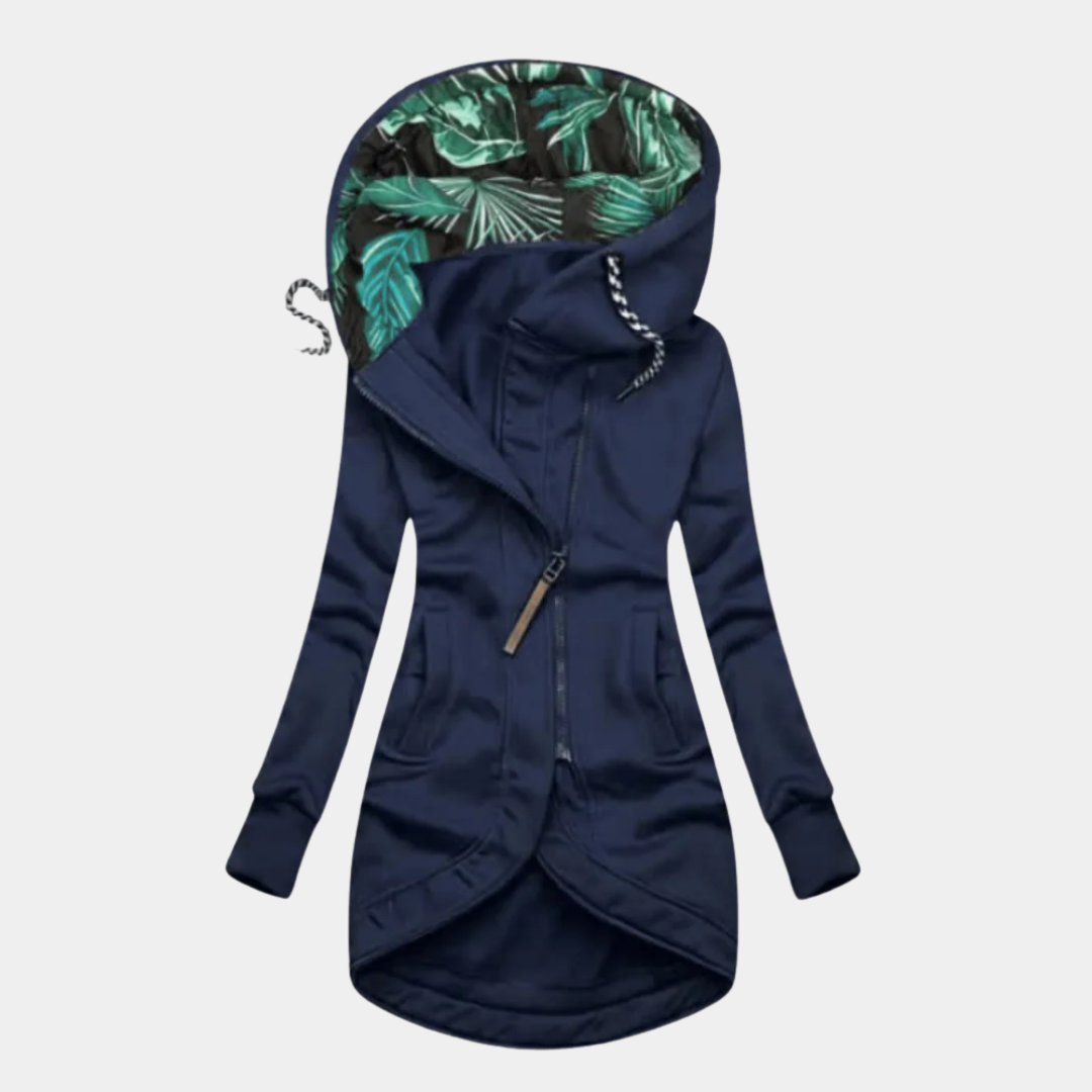 Hooded Zip Front Drawstring Longline Jacket