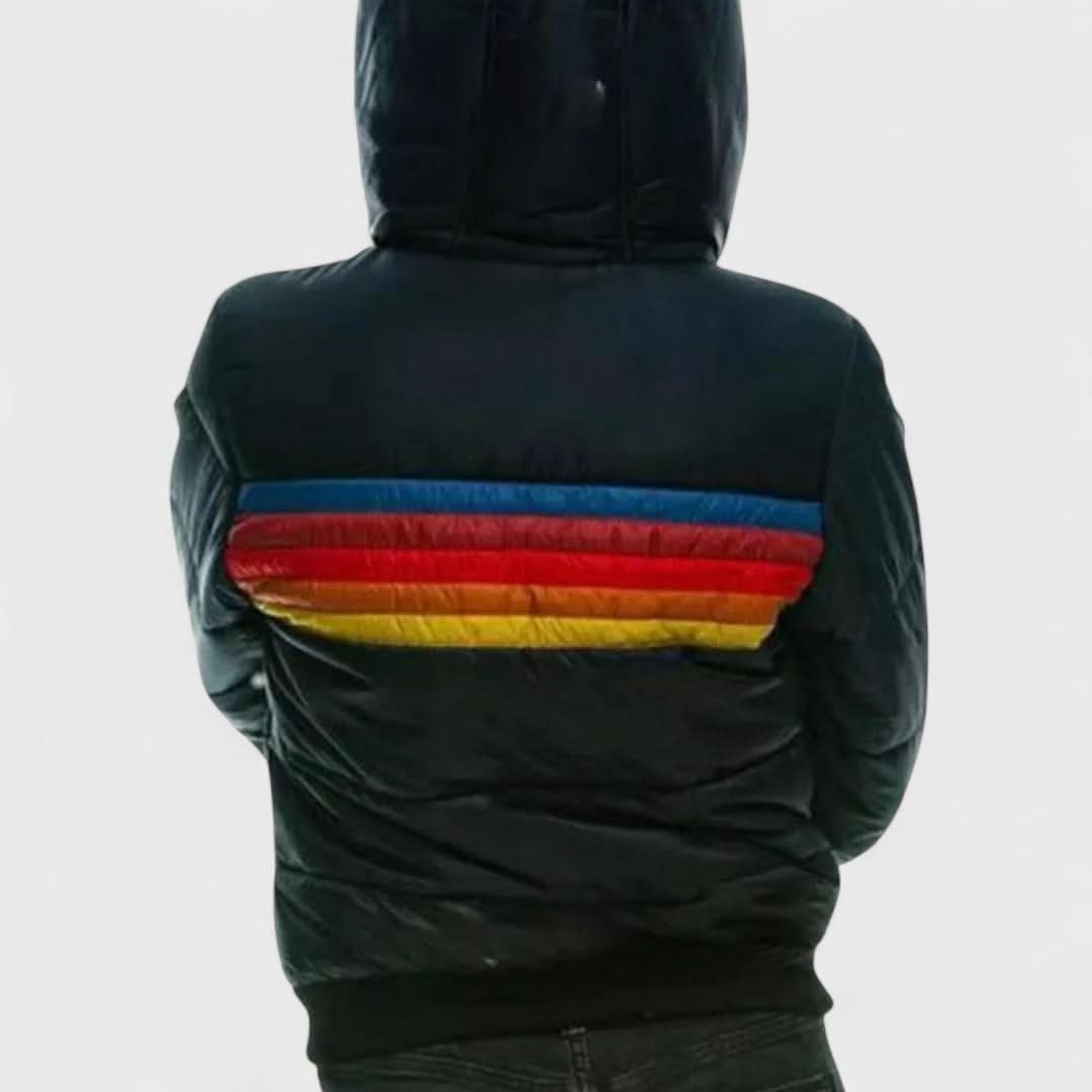 Striped Hooded Zip Front Puffer Jacket 9