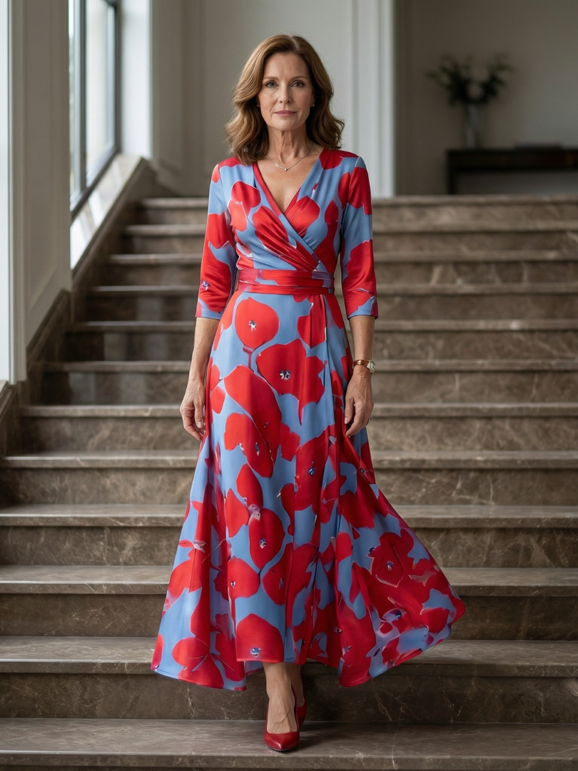 Floral Print Wrap V-Neck Maxi Dress 15