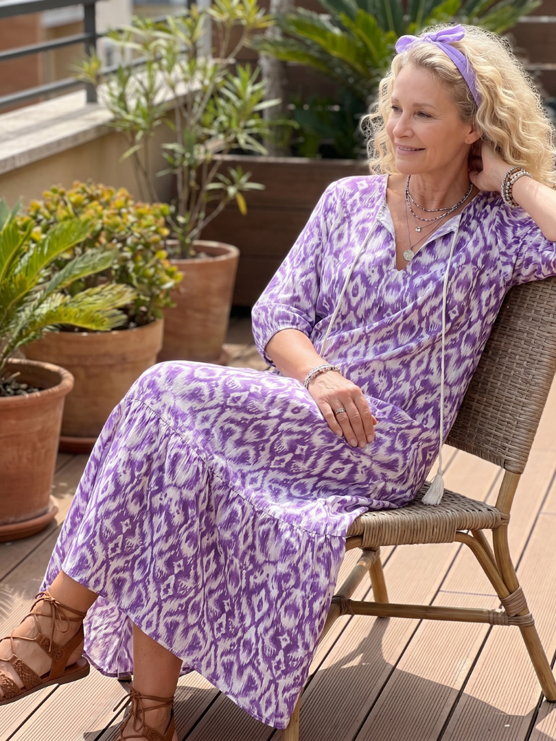 Tassel Tie V-Neck Puff Sleeve Tiered Print Maxi Dress 5