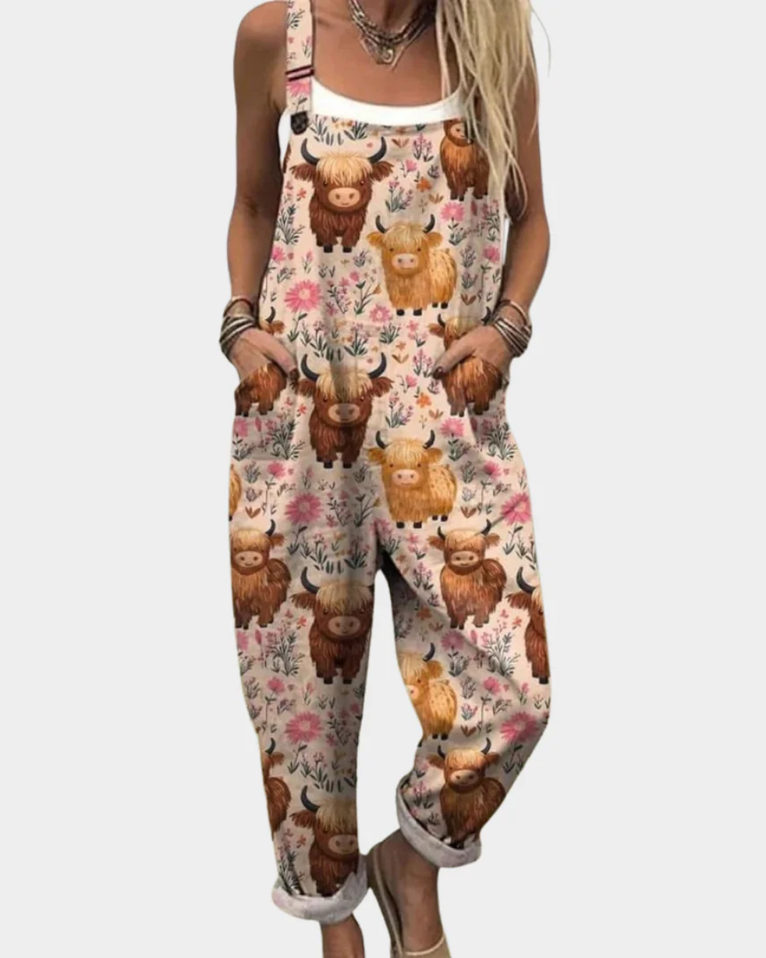 Wildflower Print Cuffed Leg Overall Jumpsuit with Pockets 10