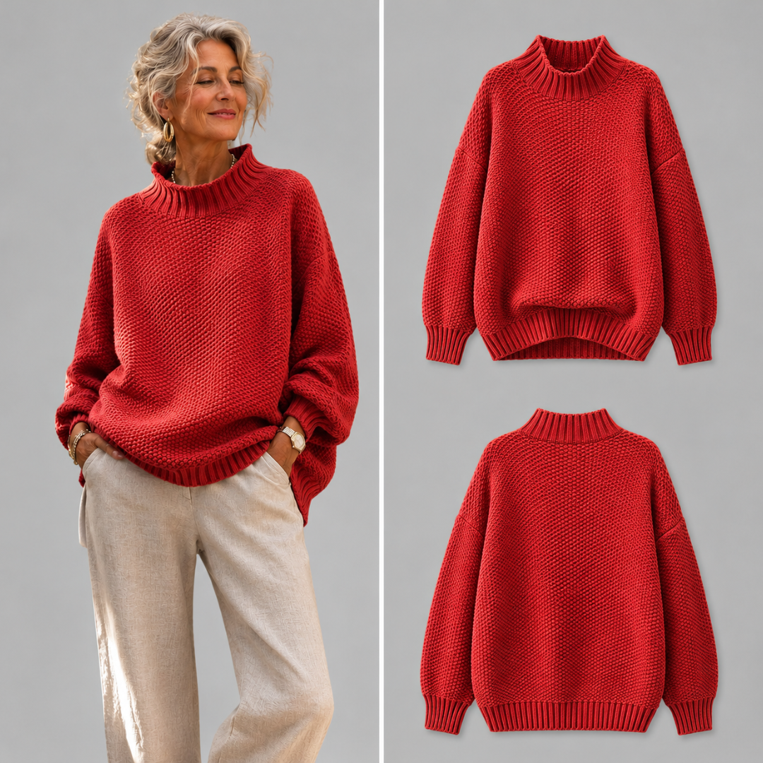 Mock Neck Long Sleeve Chunky Knit Sweater 4