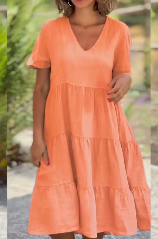 V-Neck Short Sleeve Tiered Midi Dress 5