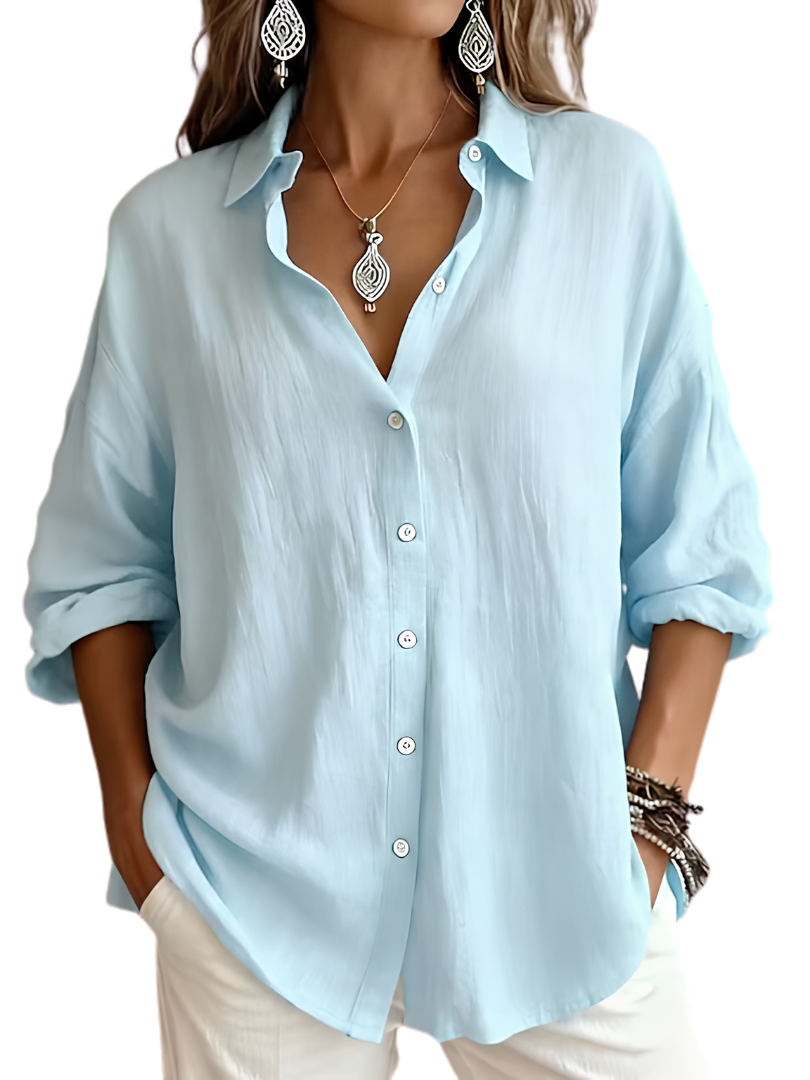 Collared Long Sleeve Relaxed Button Up Shirt 5