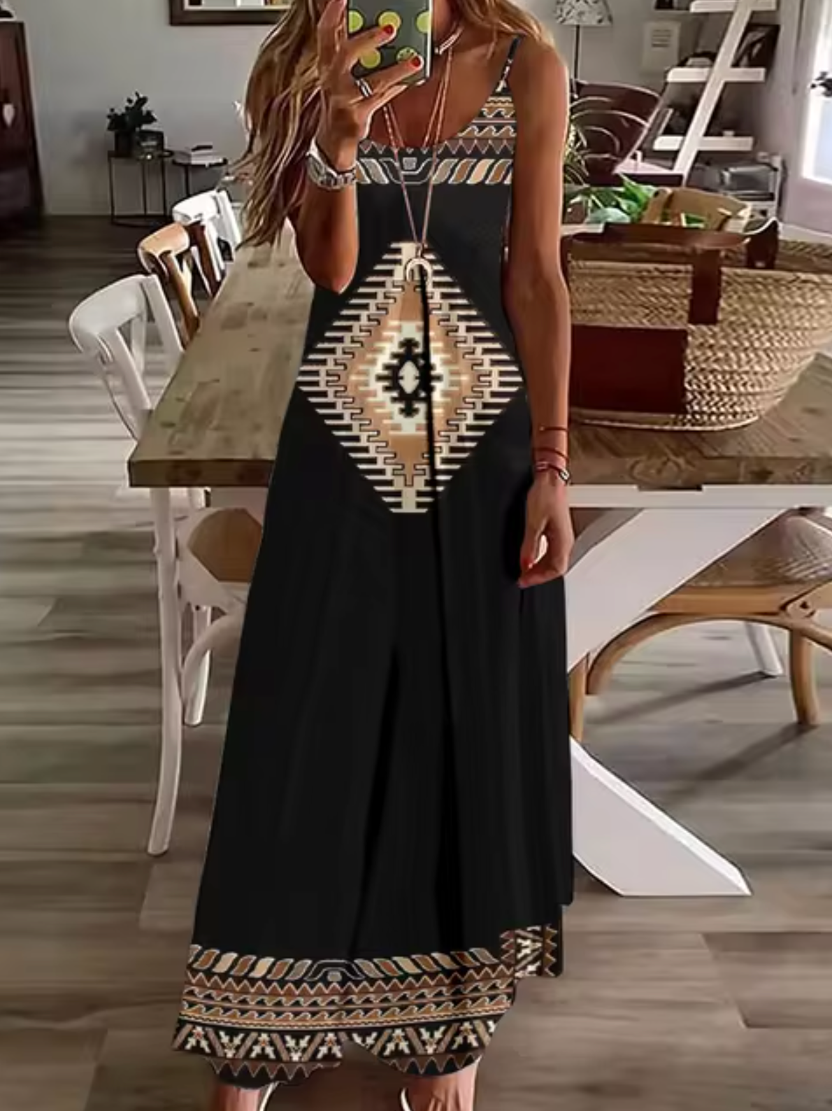 Spaghetti Strap V-Neck Relaxed A-Line Maxi Dress - View 11