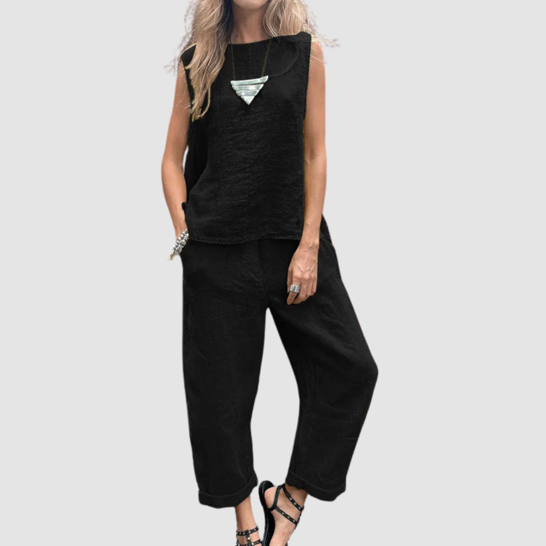 Sleeveless Linen Look Top and Tapered Pants Two Piece Set 6