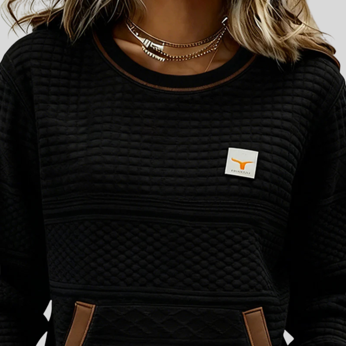 Quilted Crew Neck Front Pocket Long Sleeve Sweatshirt 5