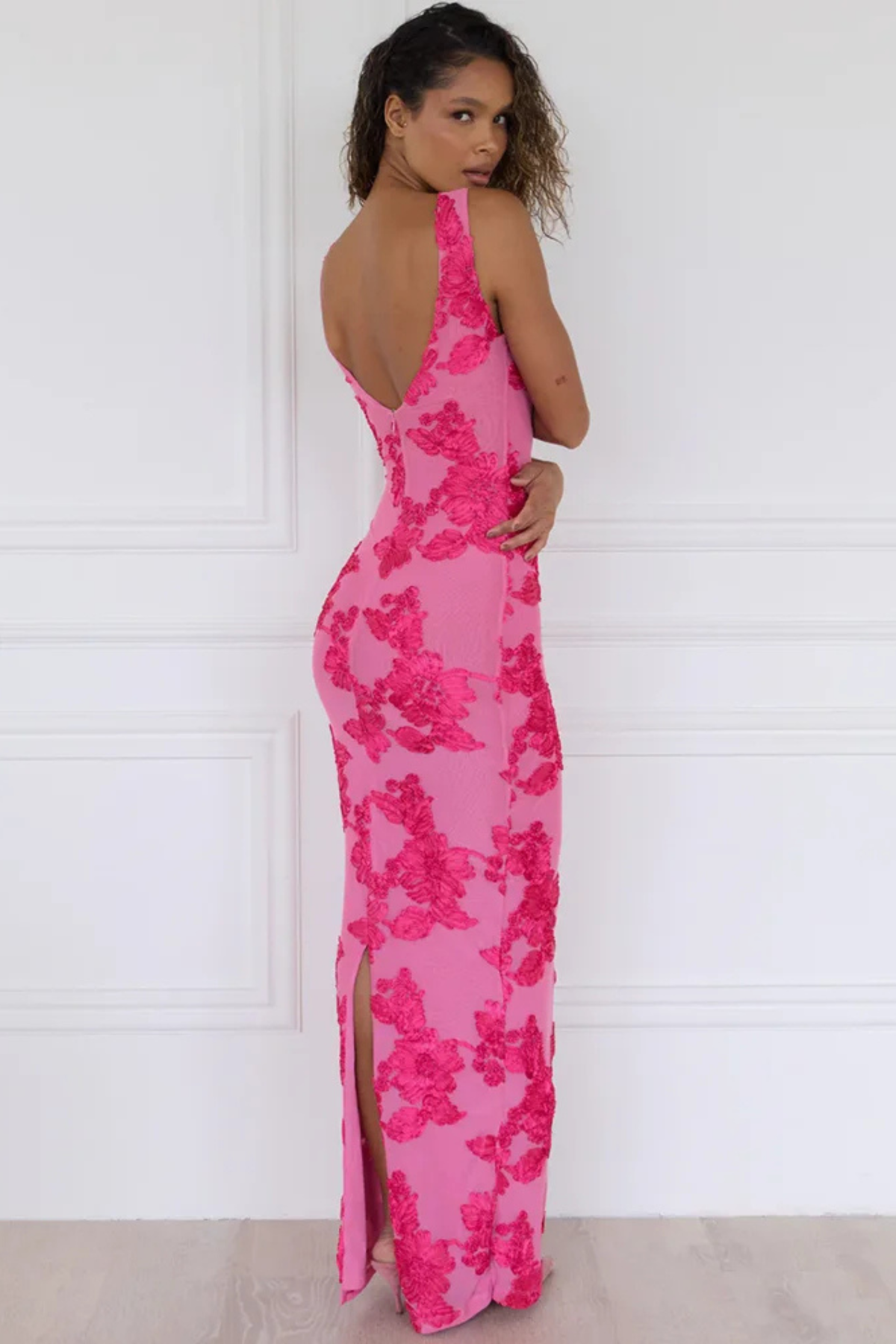 Floral Lace Crew Neck Bodycon Maxi Dress 4