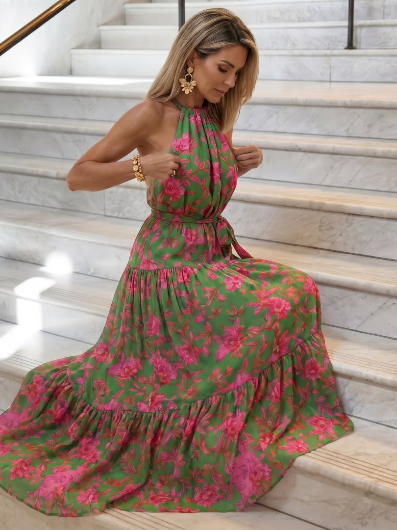 Floral Halter Neck Tiered Maxi Dress 5