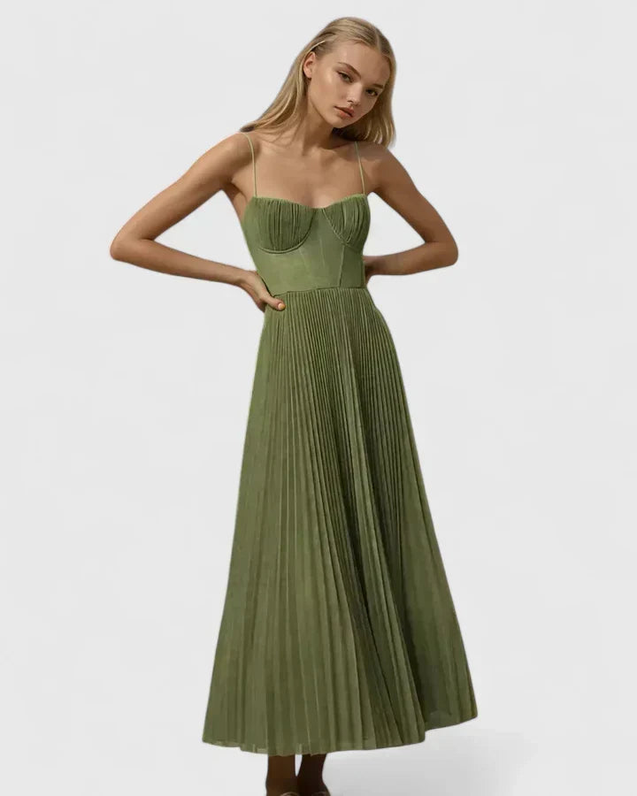 Sweetheart Corset Bodice Pleated Maxi Dress 3