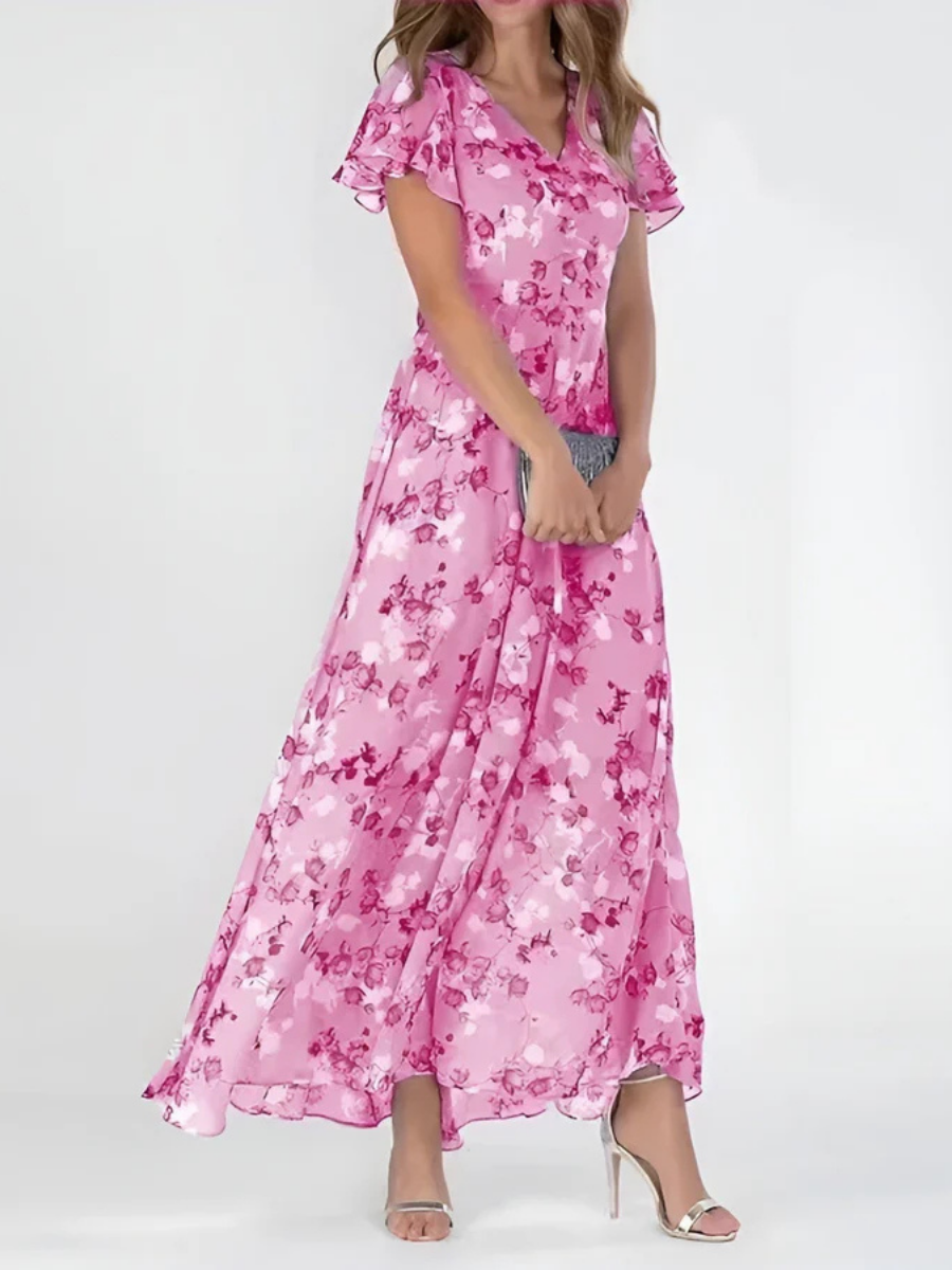 Floral V-Neck Flutter Sleeve Maxi Dress 5