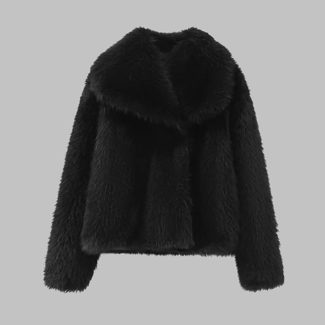 Oversized Collar Faux Fur Cropped Coat 2