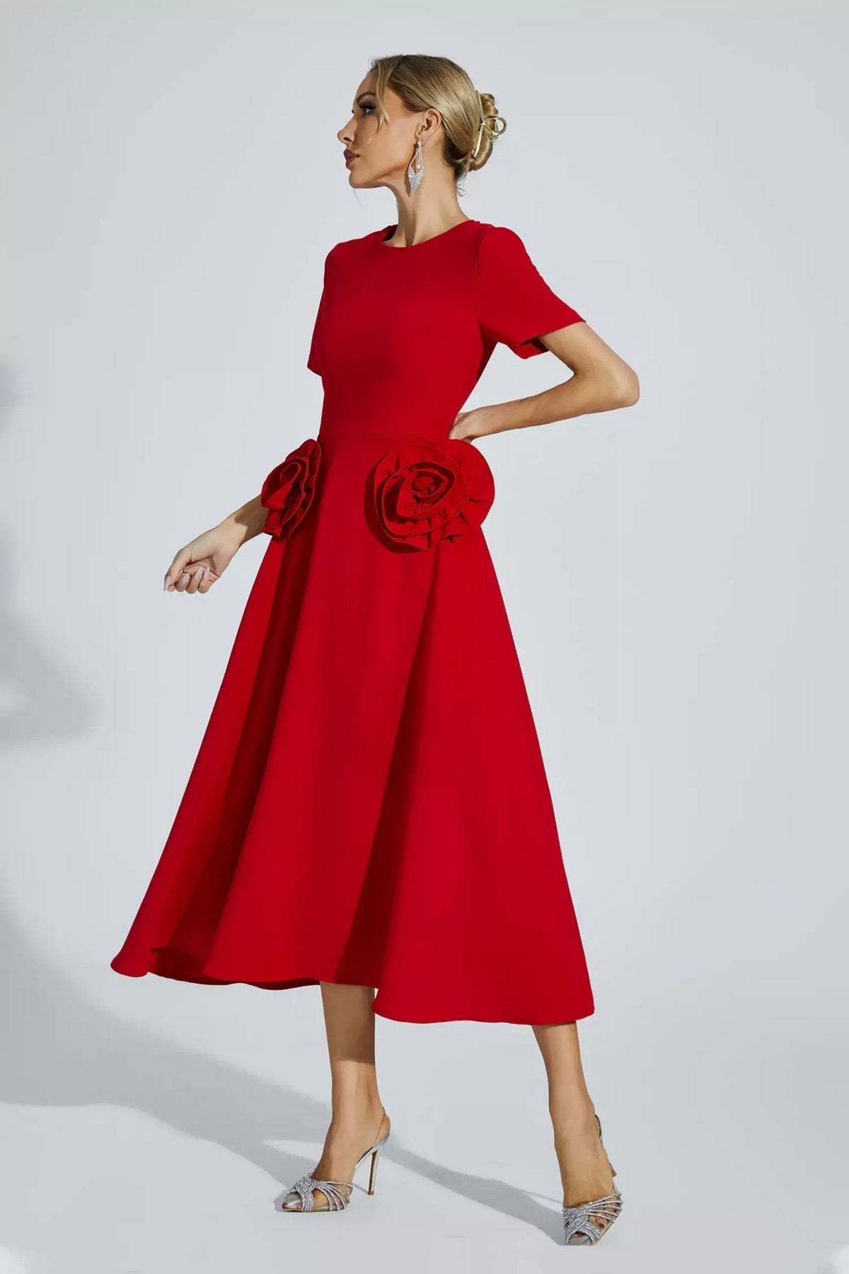 Short Sleeve Pocket Fit and Flare Midi Dress - View 4