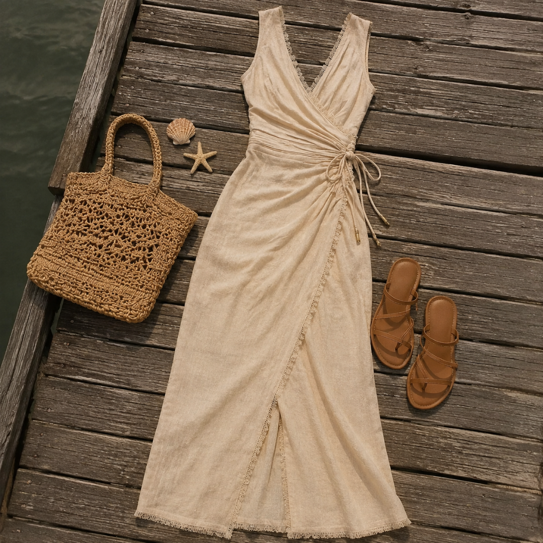 Lace Trim V-Neck Sleeveless High Split Wrap Maxi Dress 5