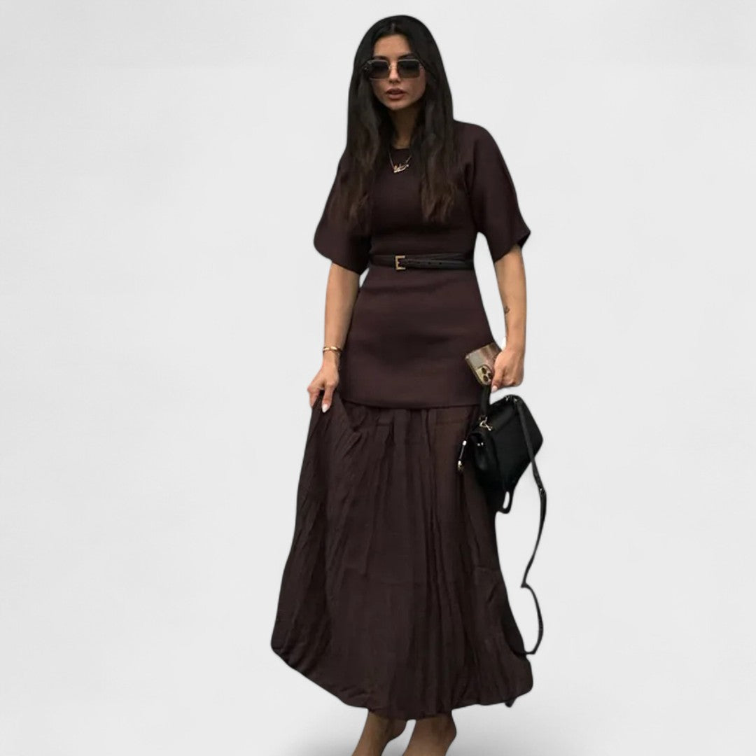 Short Sleeve Belted Pleated Maxi Dress 2