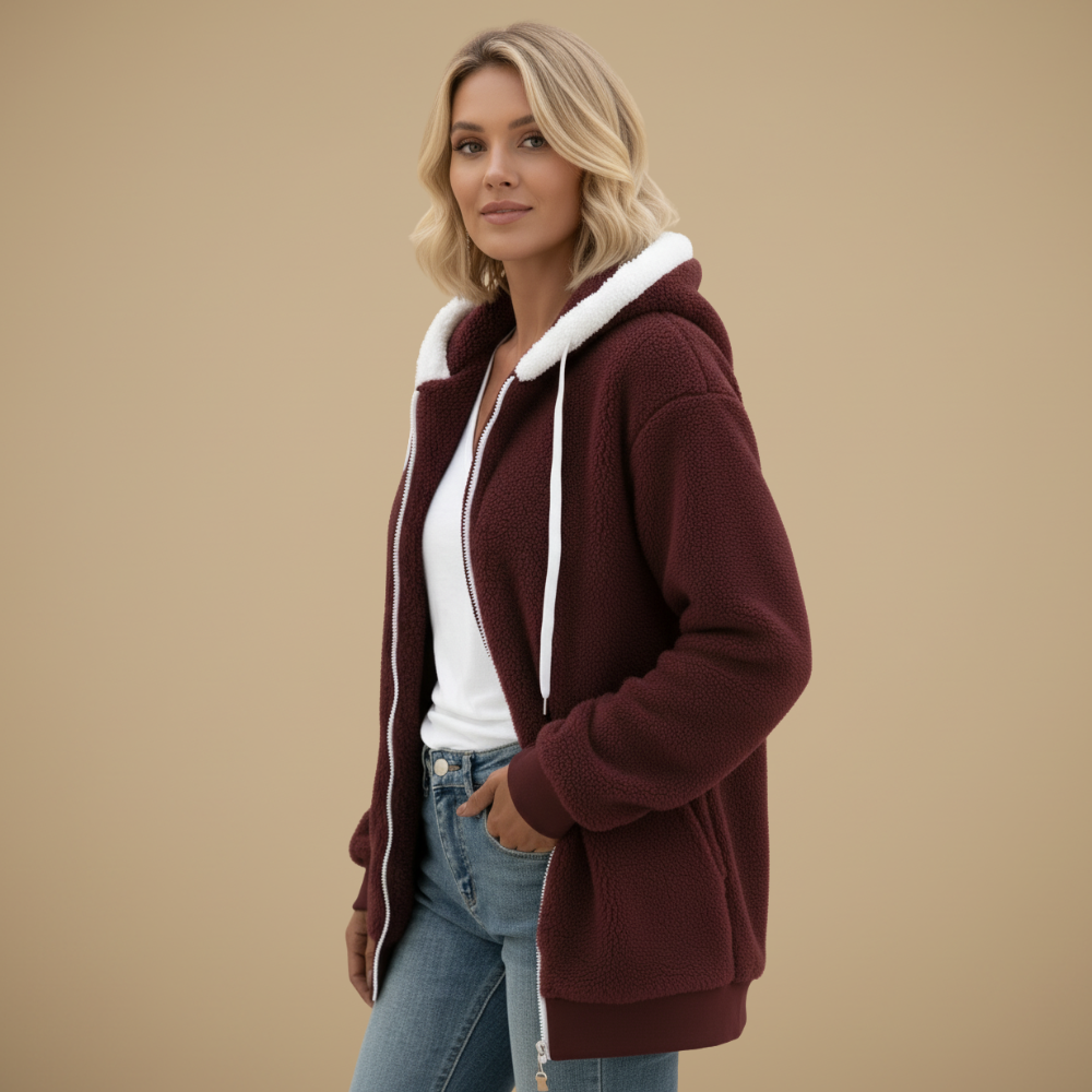 Hooded Zip Front Sherpa Fleece Jacket 16