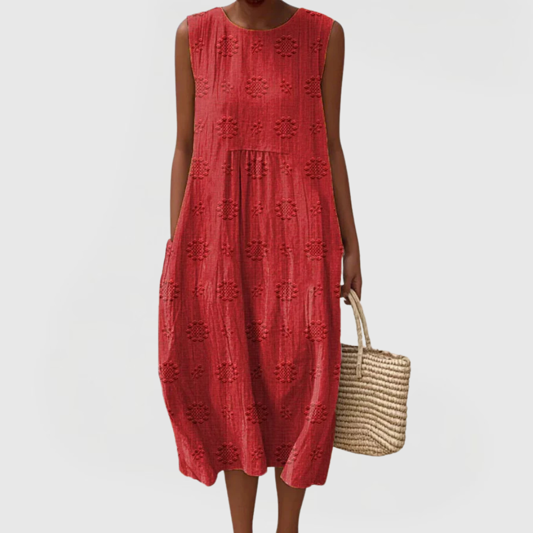 Floral Jacquard Textured Sleeveless Pocket Midi Dress 4