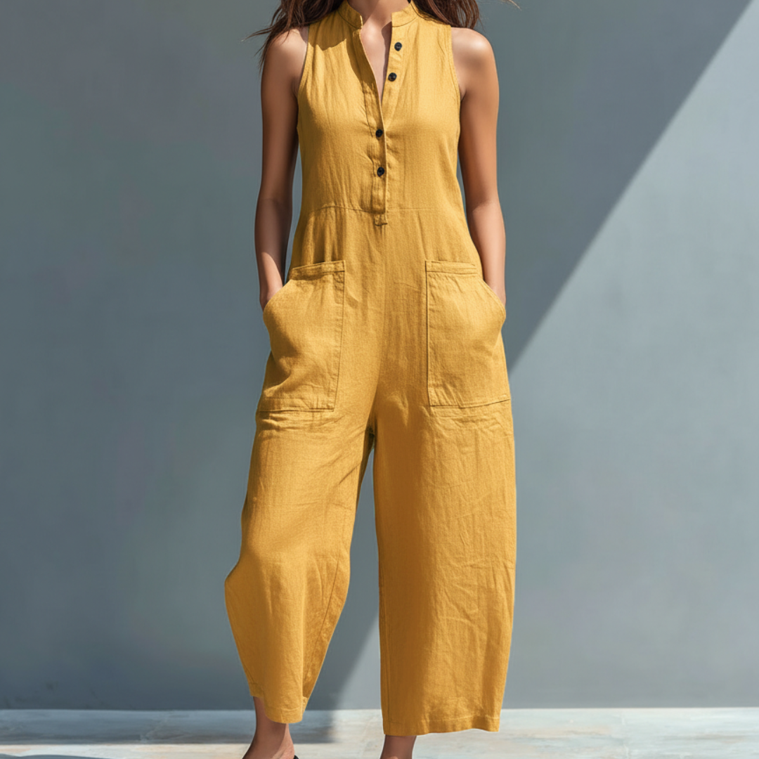Sleeveless Button Front Wide Leg Jumpsuit 6