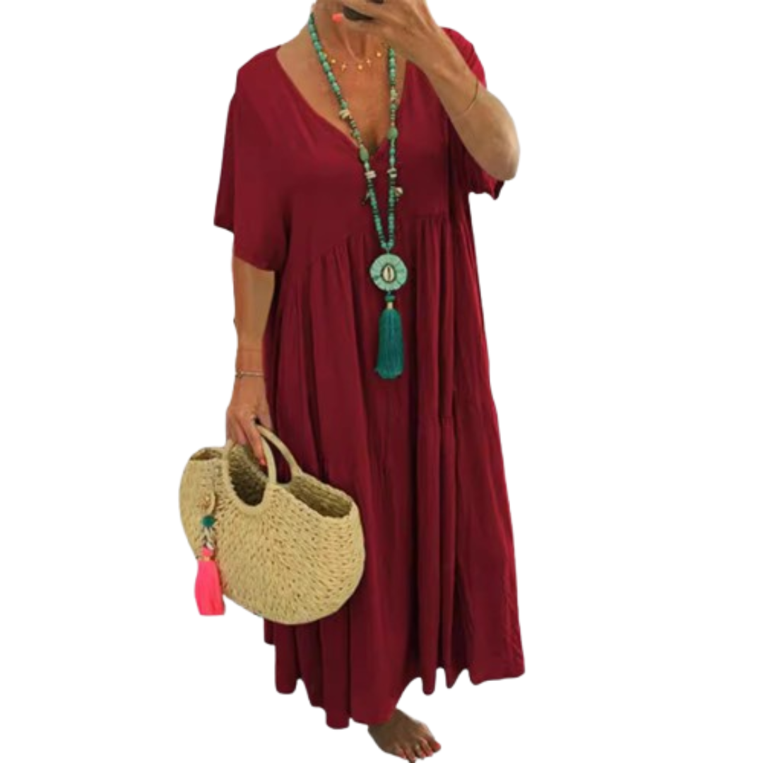 V-Neck Short Sleeve Tiered Boho Maxi Dress 5