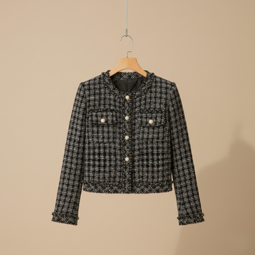 Tweed Check Round Neck Button Front Cropped Jacket 3