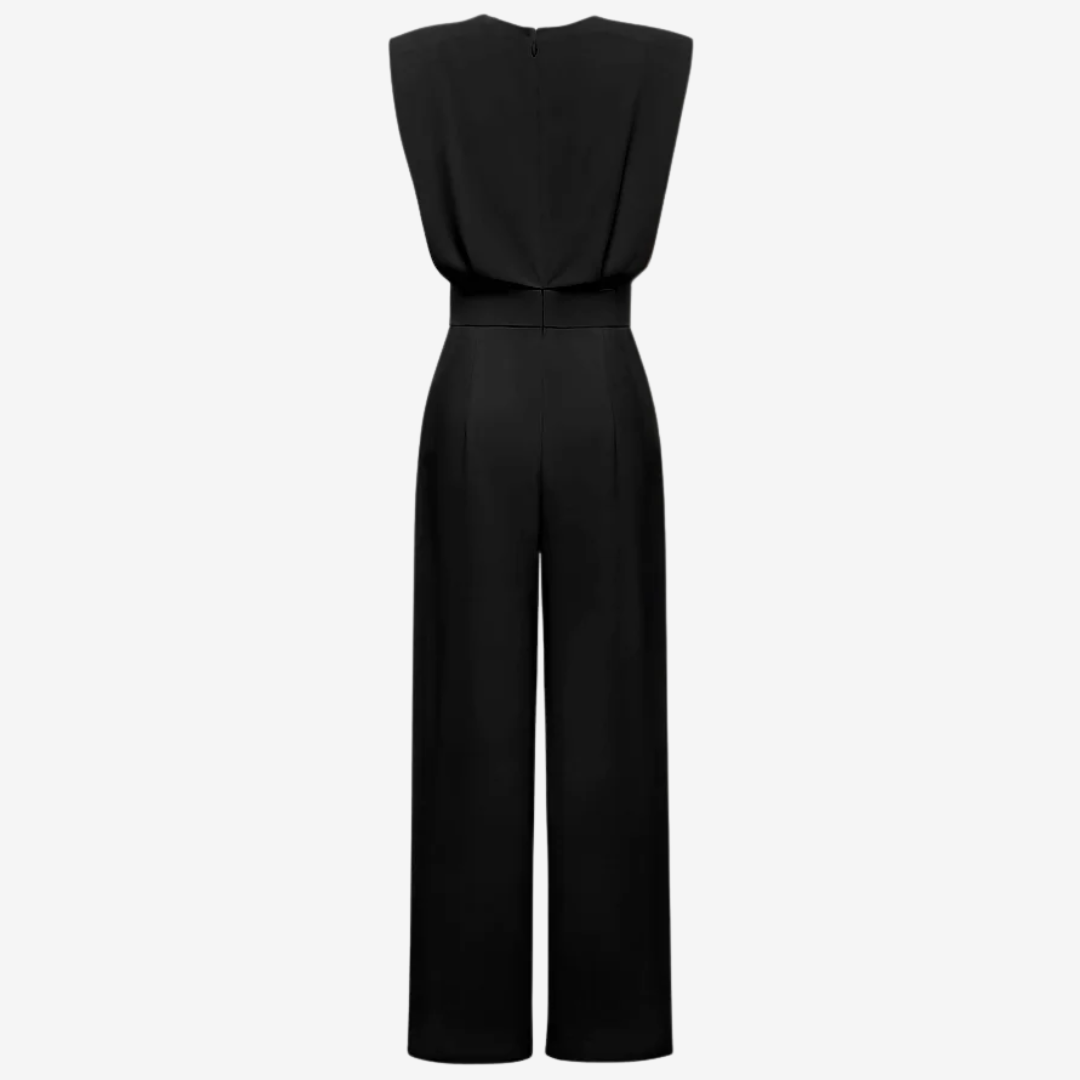 Round Neck Sleeveless Padded Shoulder Wide Leg Jumpsuit 5