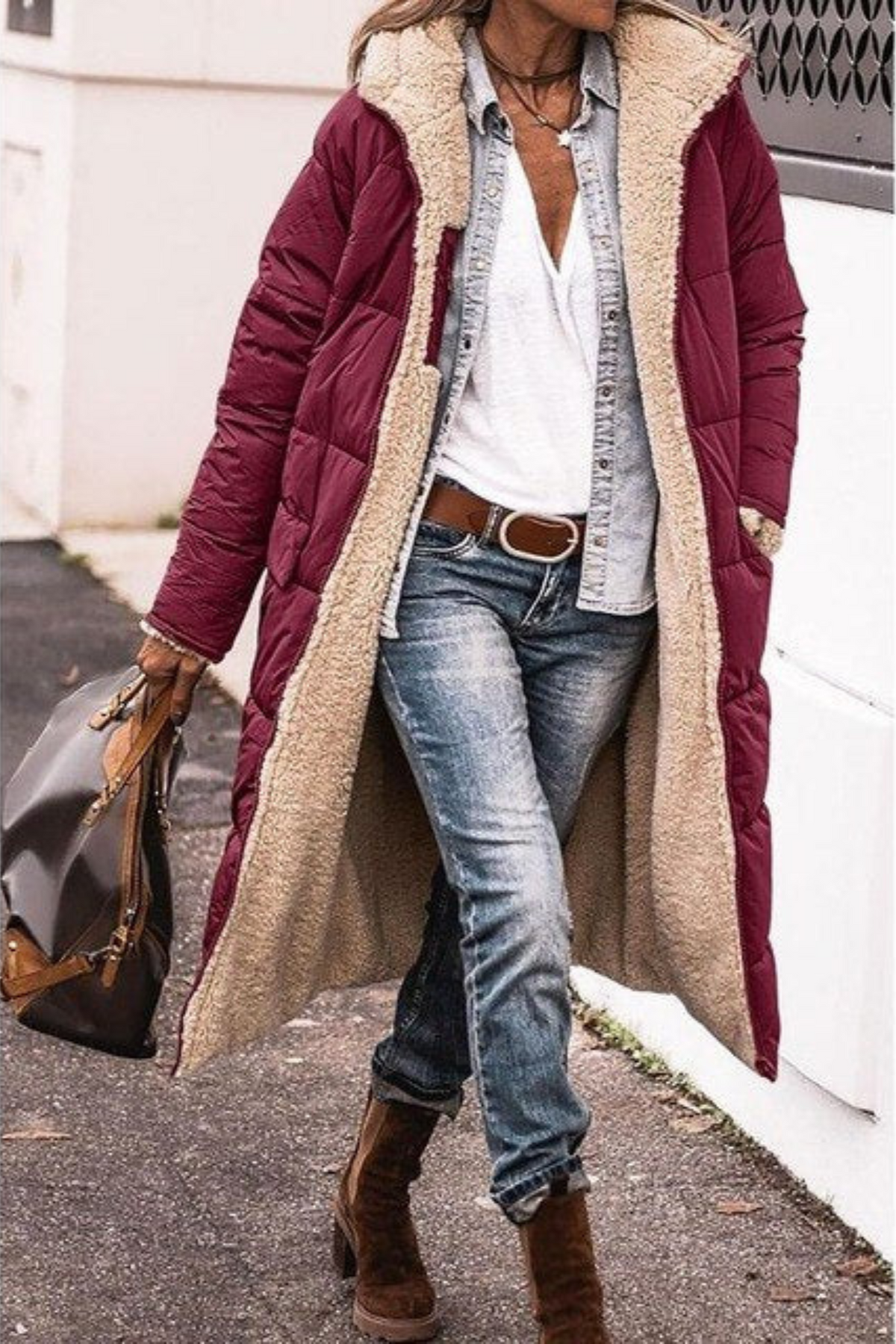 Reversible Sherpa Lined Quilted Longline Coat 9