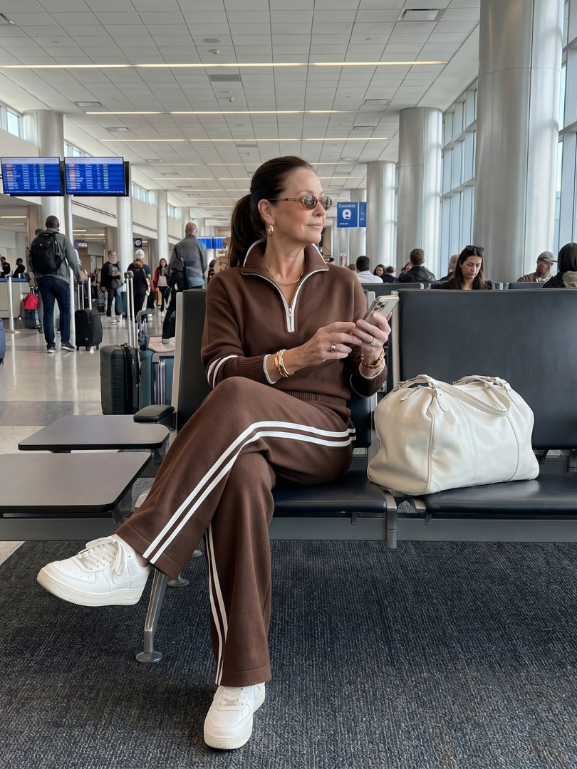 Quarter Zip Sweatshirt and Side Stripe Wide Leg Pants Two Piece Set 13
