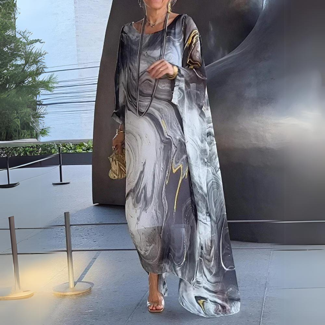 Marble Print Batwing Sleeve Kaftan Maxi Dress - View 6