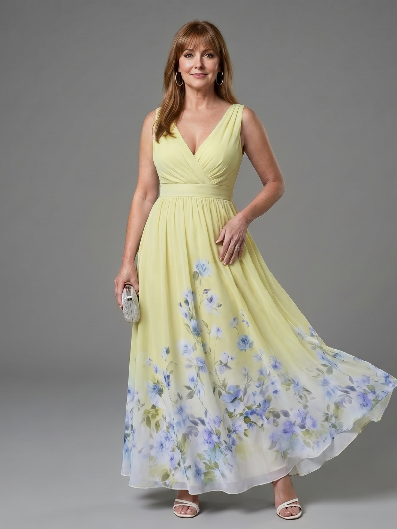 Floral Hem V-Neck Sleeveless Chiffon Maxi Dress 5