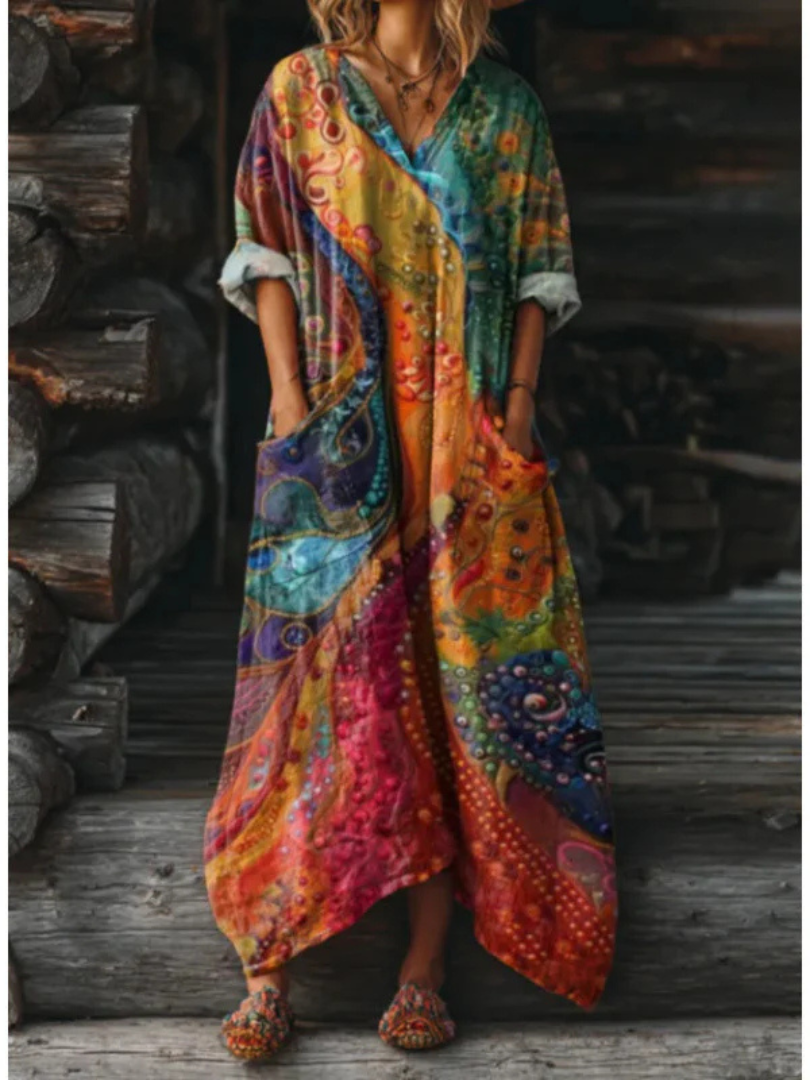 Paisley Floral Long Sleeve Round Neck Maxi Dress 5