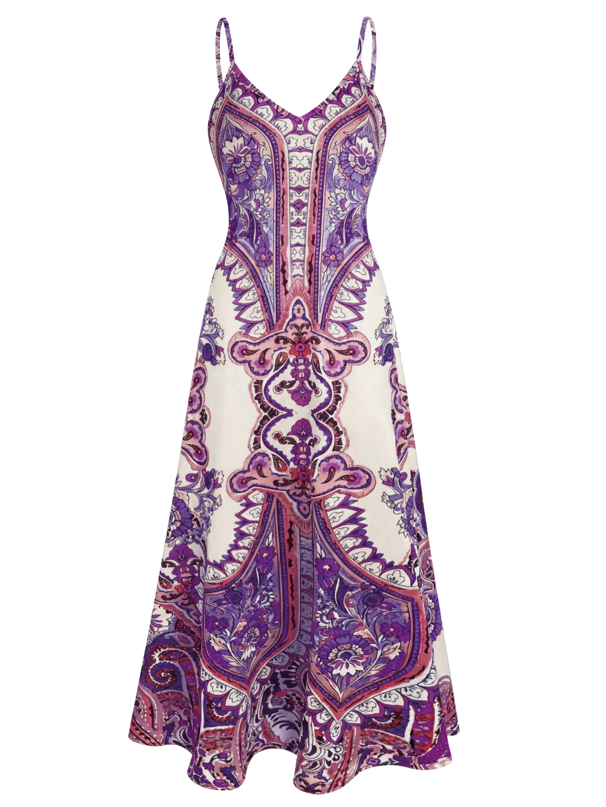Paisley Print V-Neck Spaghetti Strap Boho Maxi Dress 4