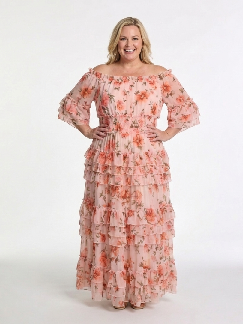 Floral Off Shoulder Ruffle Tiered Maxi Dress 5