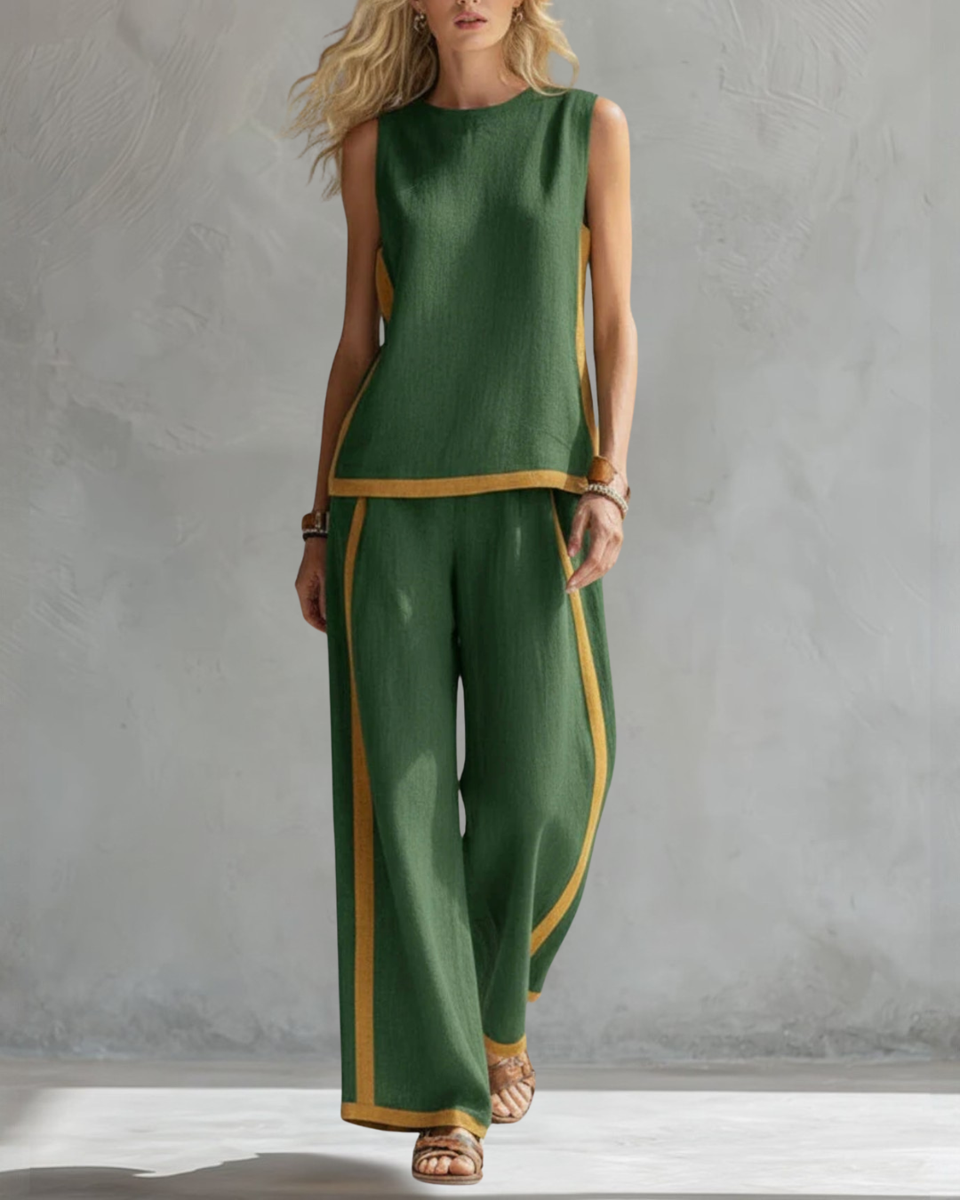 Contrast Trim Sleeveless Top and Wide Leg Pants Two Piece Set 10