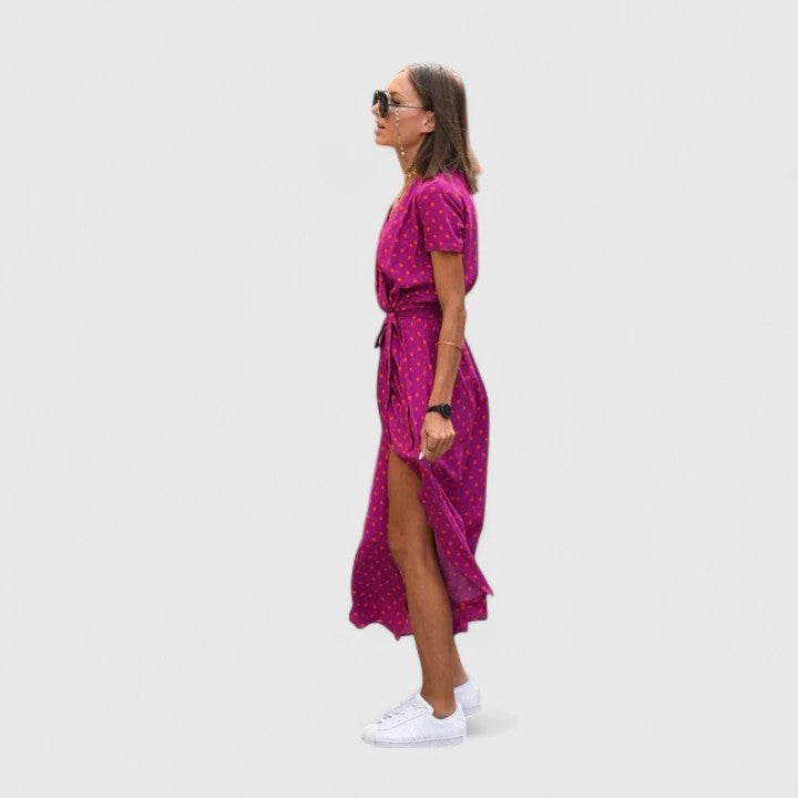 Floral Print Short Sleeve Belted Maxi Dress 3