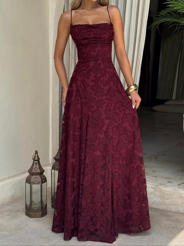 Floral Textured Spaghetti Strap A-Line Maxi Dress