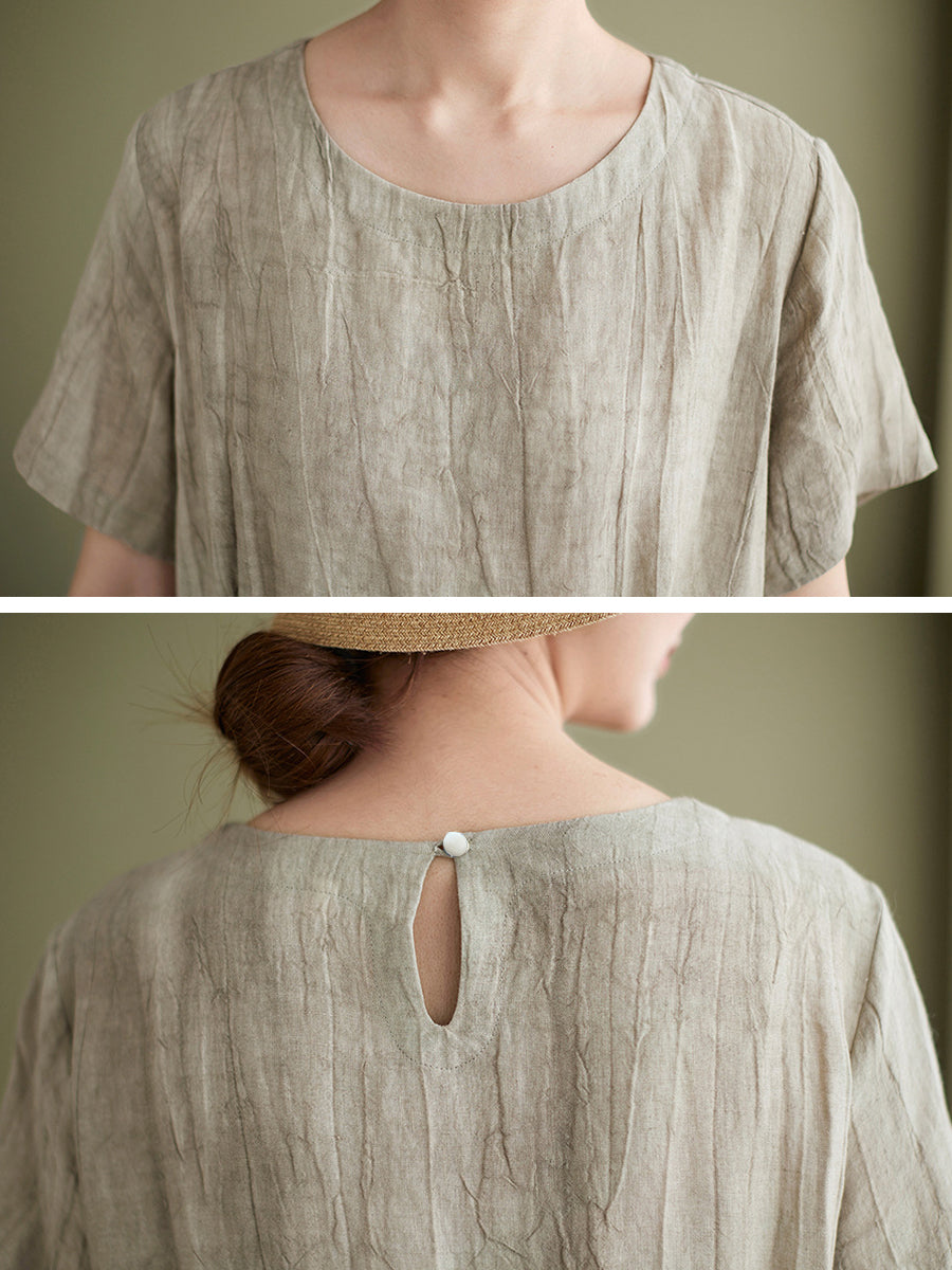 Textured Round Neck Short Sleeve Loose A-Line Maxi Dress - View 8