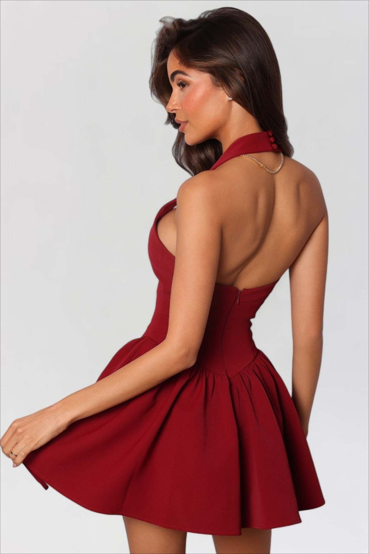 Satin Cowl Neck Long Sleeve Slip Midi Dress - View 6