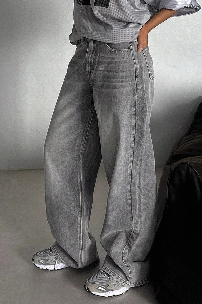 High-Waist Vintage Washed Straight-Leg Denim Jeans