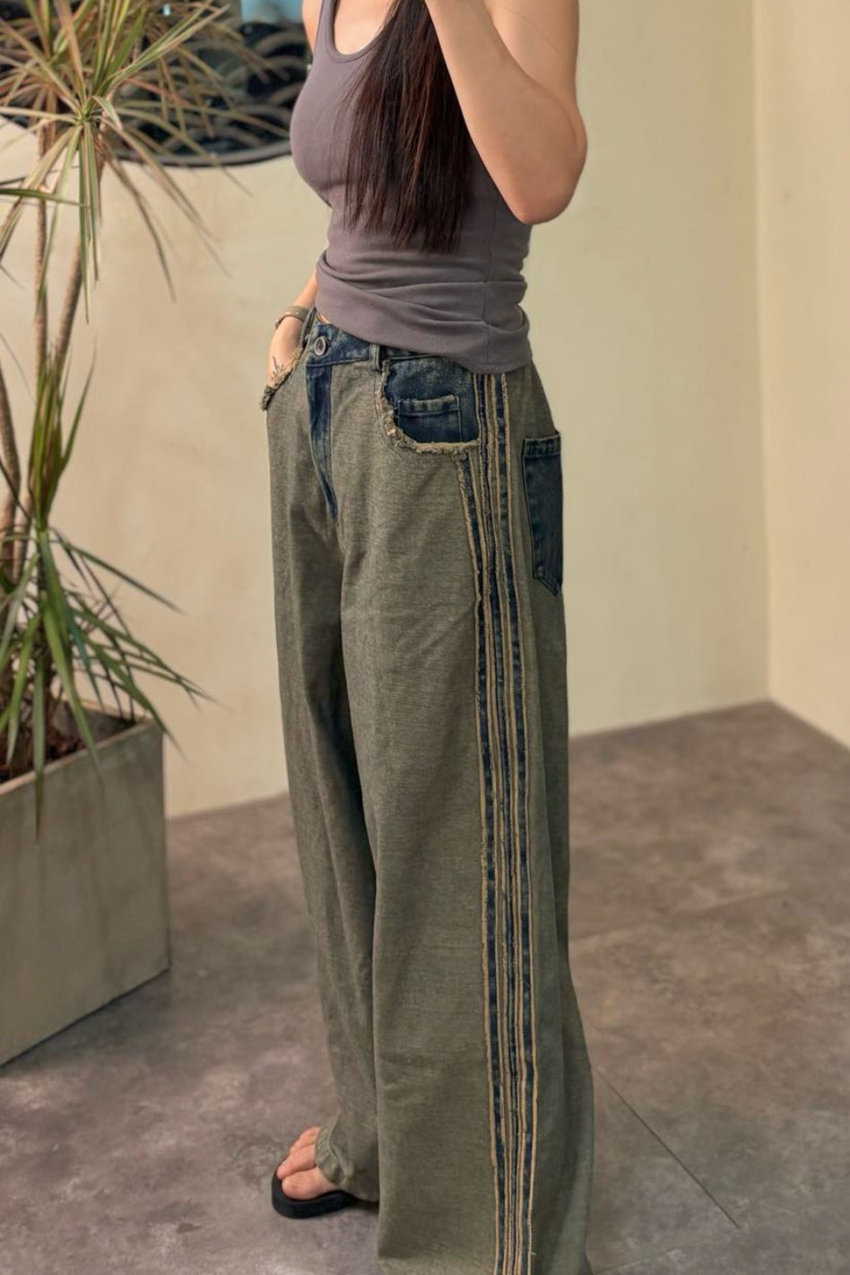 Striped Color Block Drawstring Loose Wide Leg Straight