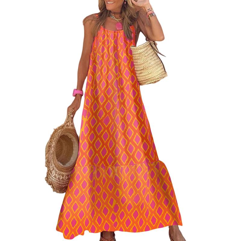 Damask Print Spaghetti Strap Tiered Maxi Dress 2